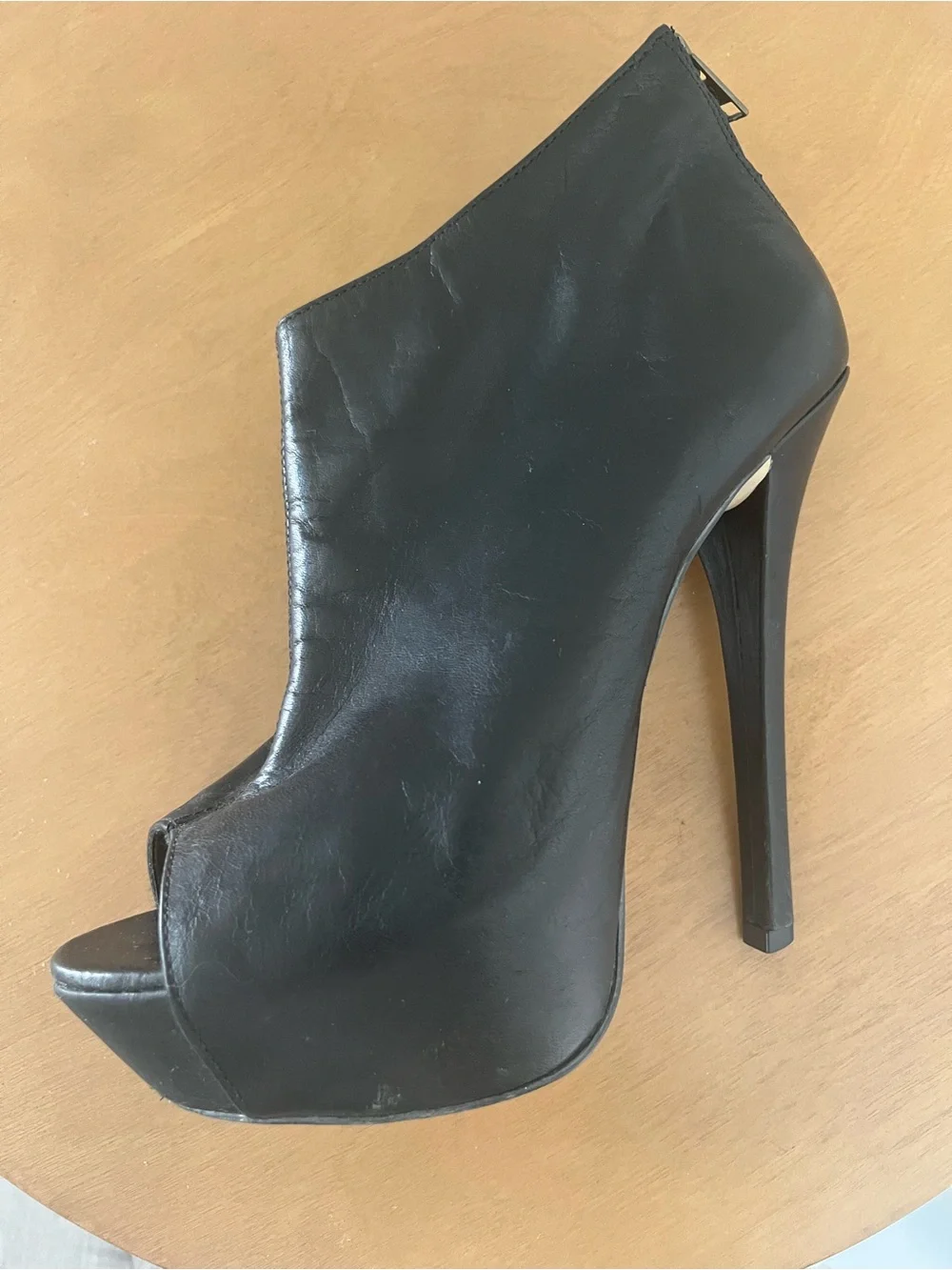 Steve Madden Black Leather Peep-Toe Platform Ankle Booties